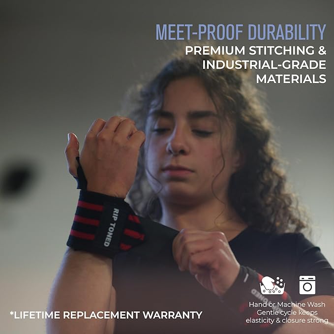 Rip Toned Wrist Wraps for Weightlifting – USPA & USAPL Approved 18" Wrist Straps for Powerlifting – Adjustable, Durable Gym Wraps with Thumb Loop – Maximum Support for Men & Women