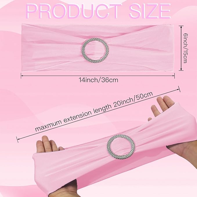 WJWHQ 100PCS Spandex Stretch Chair Sashes Bows Elastic Chair Cover Bands Ties with Buckle Slider for Wedding Party Reception Events Universal Ceremony Banquet Decorations(Pink)