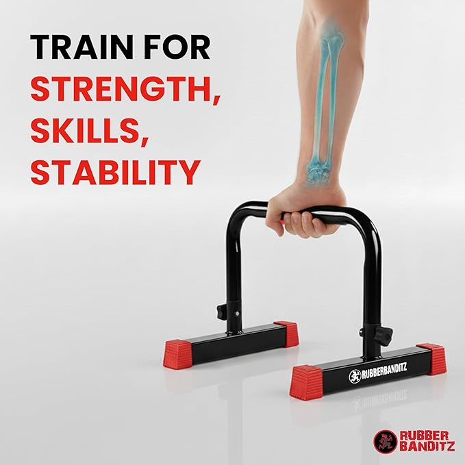 Rubberbanditz Parallette, Parallel Bars & Dip Station, Home Gym Essentials for L-Sit, Calisthenics, and Upper Body Workouts, Heavy Duty Ideal for Push Ups, Dips, Handstands & Gymnastics | Pack 1