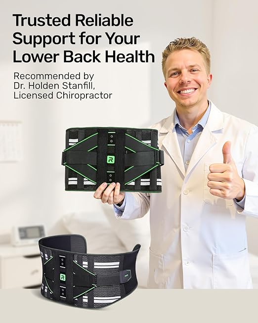 Rakiie Lumbar Back Brace with Removable 3D Pad, Adjustable Lower Back Pain Relief Support for Men and Women, Comfortable Back Support Belt Ideal for Lower Back Pain, Sciatica, Green Size XL