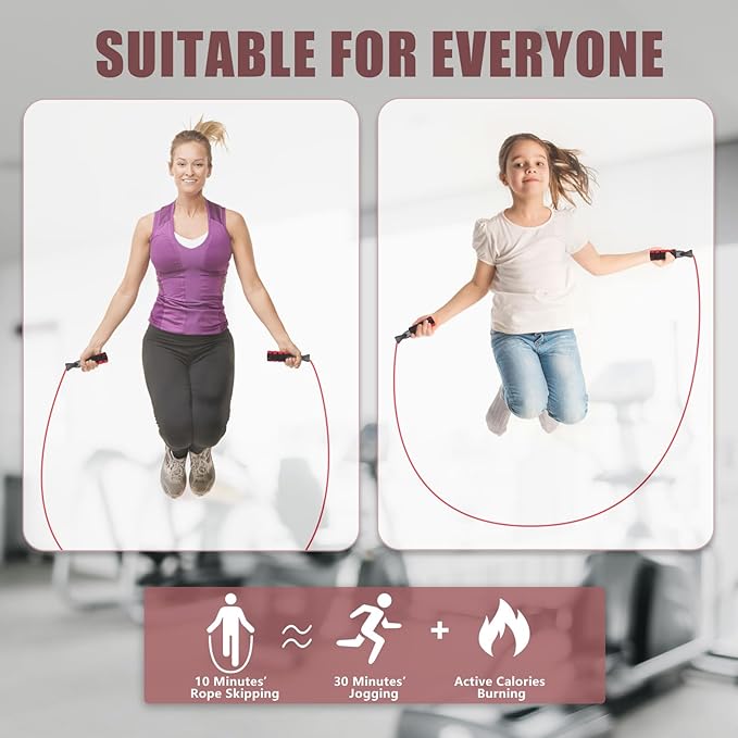 Jump Rope for Women & Men Adjustable Length Cotton Skipping Rope for Adults & Kids Workout Equipment for Weight Loss, Cardio, Boxing & Fitness Suitable for Home, Gym & School Use