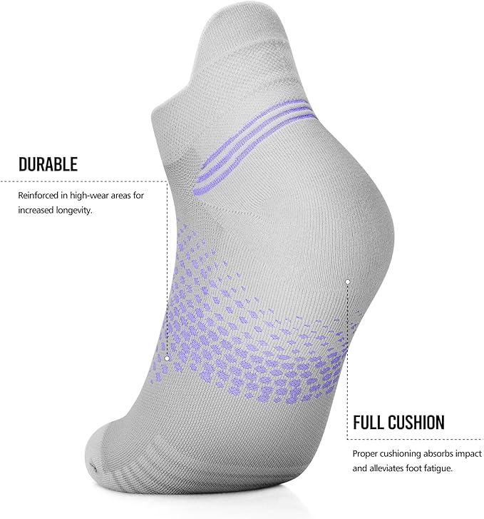 PAPLUS Ankle Compression Socks for Women 6 Pairs, Running Socks with Heel Tab, Cushioned Low Cut Athletic Socks