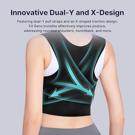 Fit Geno Posture Corrector for Women Invisilite: Invisible Lightweight Back Brace for Neck Shoulder & Upper Back Pain Relief - Improve Posture Correct Hunchback Slouching Under Clothes XX-Large