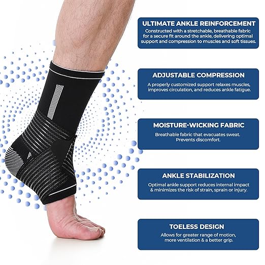 NeoTech Care Adjustable Ankle Support Brace (Black, Size L, 1 Pair)