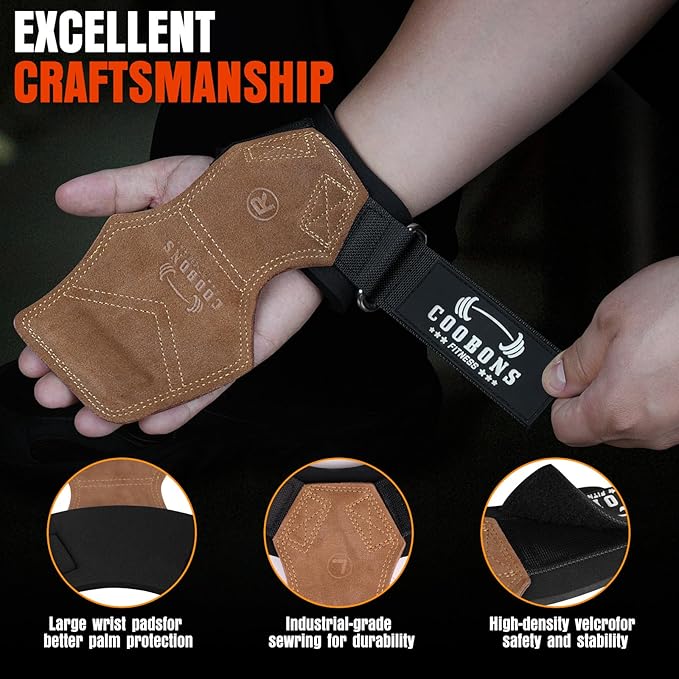 Weight Lifting Wrist Straps, Gym Straps Weight Lifting for Deadlift and Powerlifting, Double Layer Leather Wrist Wraps with Padded Cushion Wrist Loop, Weightlifting Grips for Men and Women