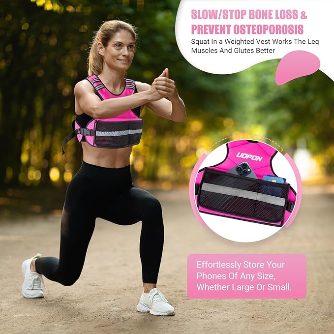 Adjustable Weighted Vest Women Men, 6-12 Lb/10-19 Lb/20-32 Lb Rucking Vest with 6 Ironsand Weights, Great Vest with Plus Pockets & Reflective Strips for Running, Walking, Workout and Strength Training