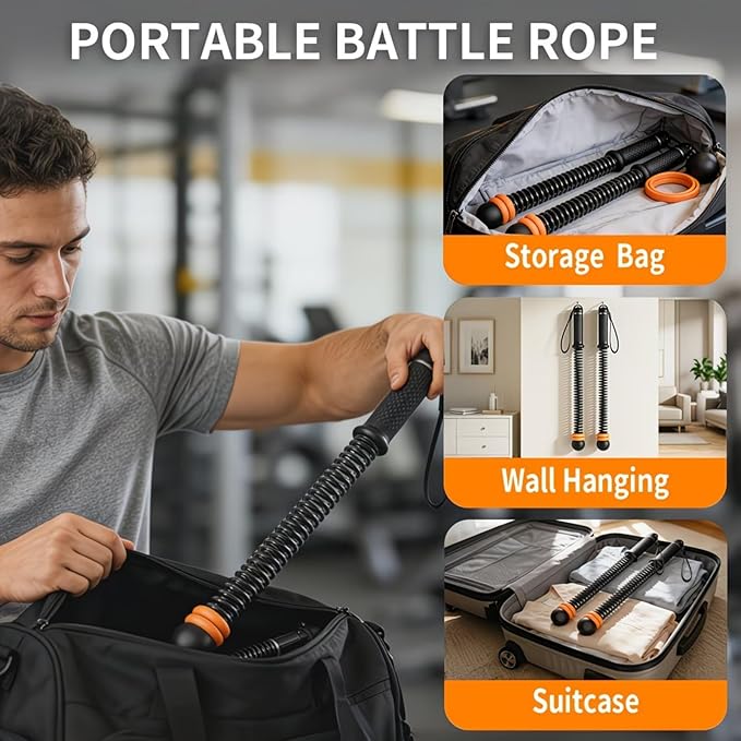 Ropeless Battle Ropes for Home Gym (2-Pack) Cordless Battle Ropes for HIIT Workouts,Muscle Training,Low-Impact Cardio Training,Adjustable Weight Battle Rope for Full-Body (Black)