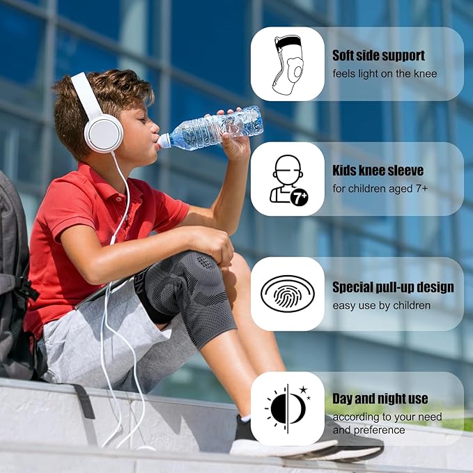 NEENCA Kids Knee Brace Sleeve, Youth Knee Compression Sleeve for Children - Boys & Girls. Child Knee Support with Patella Gel Pad & Side Stabilizers for Knee Pain, Sports, Outdoor
