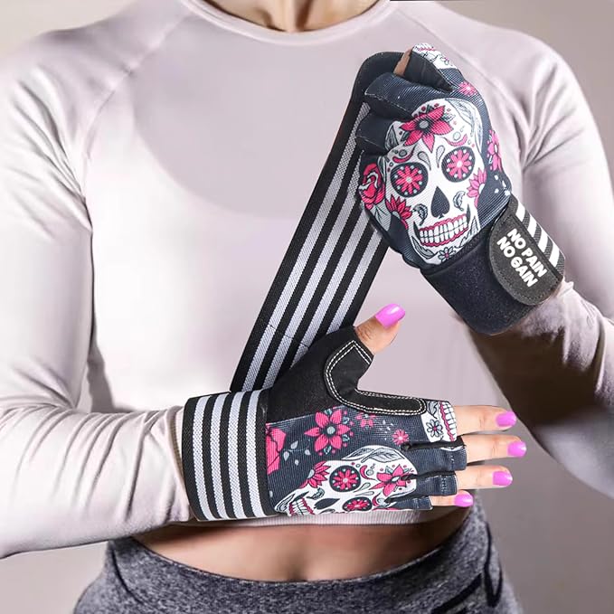 Weight Lifting Gloves for Women Gym Workout with Wrist Support,Padded Half Finger Gloves for Fitness Exercise