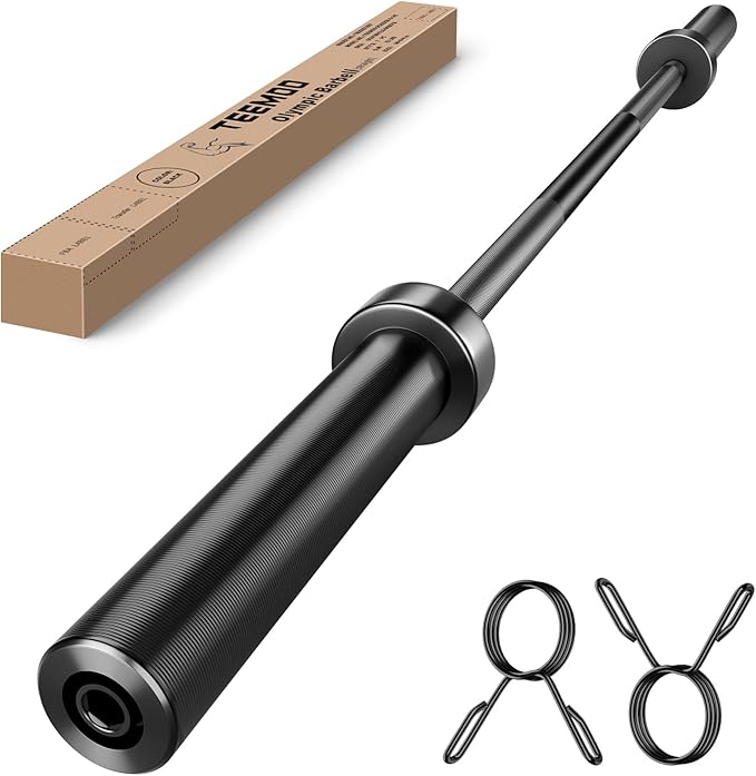 TEEMOO Olympic Barbell Bar, 57"/47" Barbell Bar with 2 Spring Collars, Strength Training bars, Bench Press bar for Weight Lifting, Squat, Hip Thrusts, Biceps, 700lb/500lb Weight Capacity, E-Coat Finish for 2 inch Weight Plates (Black)