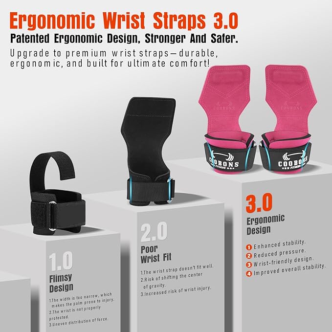 Weight Lifting Wrist Straps, Gym Straps Weight Lifting for Deadlift and Powerlifting, Double Layer Leather Wrist Wraps with Padded Cushion Wrist Loop, Weightlifting Grips for Men and Women