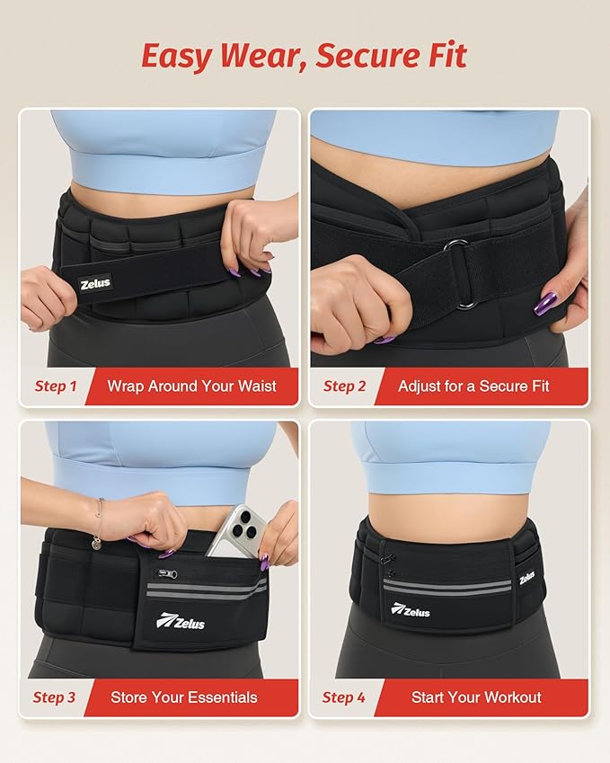 ZELUS Weighted Belt, Z-Fit Adjustable Weighted Belt for Men Women with Removable Silicone Soft Iron Blocks, Waist Adjustable Waistband for Training Walking Yoga