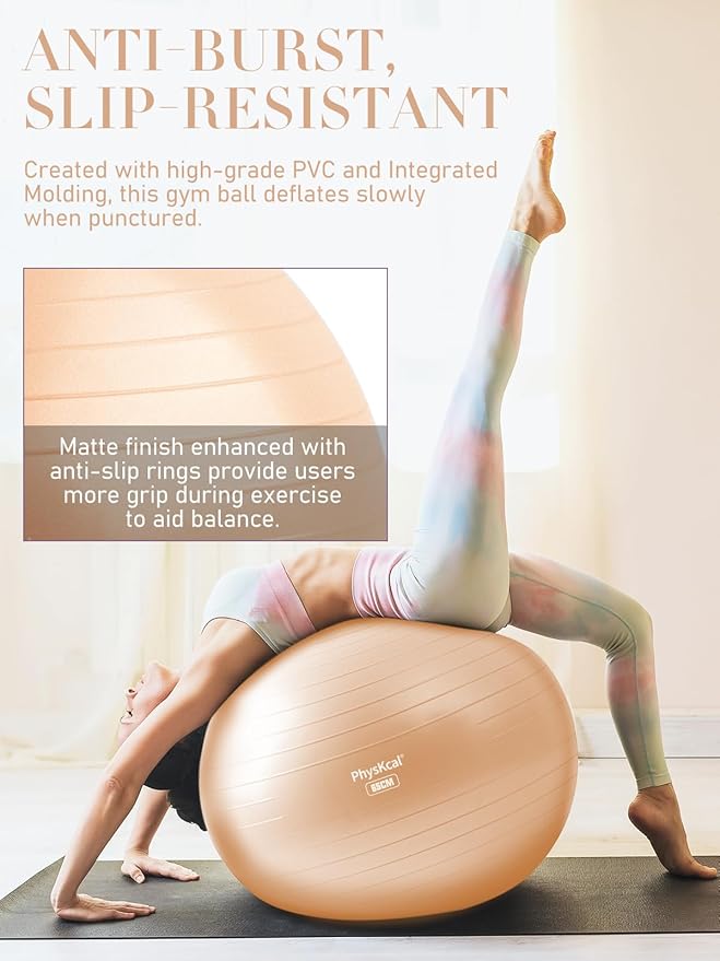 PhysKcal Yoga Ball for Exercise, Pilates Set, 4 Sizes Fitness Ball for Workout, Birthing, Pregnancy, Physical Therapy- Pump Included