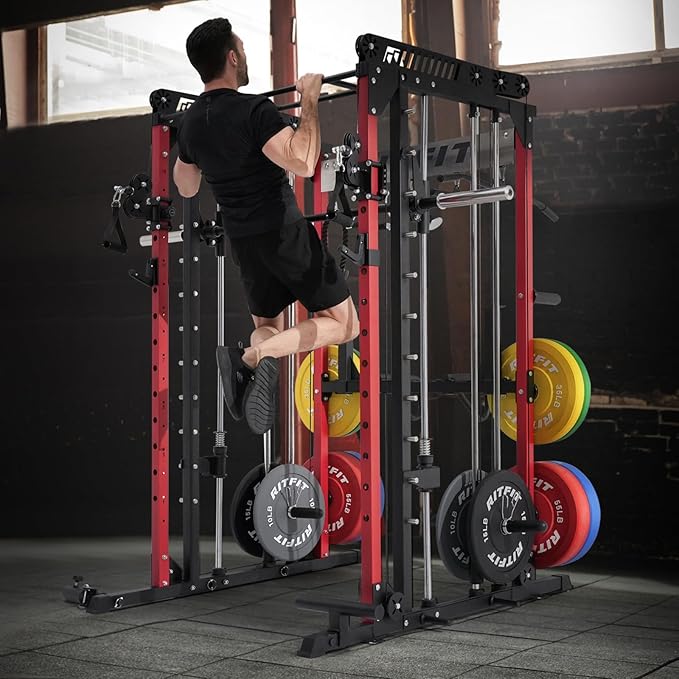 RitFit M1 Pro Smith Machine with Cable Crossover System, Multi-Function Squat Rack Power Cage for Home Gym, Power Rack and Packages