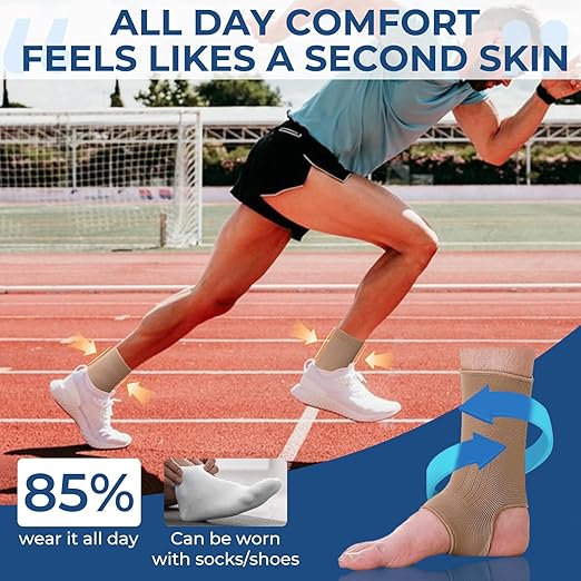 NeoTech Care Ankle Support Sleeve - Open Heel, Light, Elastic & Breathable Knitted Fabric - Medium Compression - For Men, Women, Kids - Right or Left Foot (Beige Color, Size M, 1 Unit)