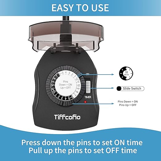 TiFFCOFiO Outdoor Timer Outlet for Lights, 24 Hour Mechanical, Outdoor Light Timer Waterproof, 2 Grounded Outlets for Home and Garden, 15A 1/2HP, Heavy Duty, CSA Listed (4 Pack)