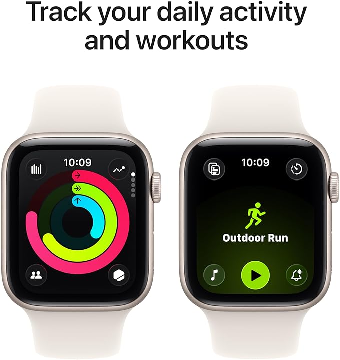 Apple Watch SE 3 [GPS + Cellular 44mm] Smartwatch with Starlight Aluminum Case with Starlight Sport Band - M/L. Fitness and Sleep Trackers, Heart Rate Monitor, Always-On Display, Water Resistant
