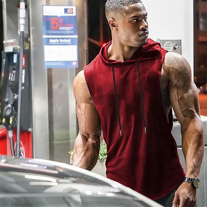 Babioboa Men's Workout Hooded Tank Tops Sports Training Sleeveless Gym Hoodies Bodybuilding Cut Off Muscle Shirts