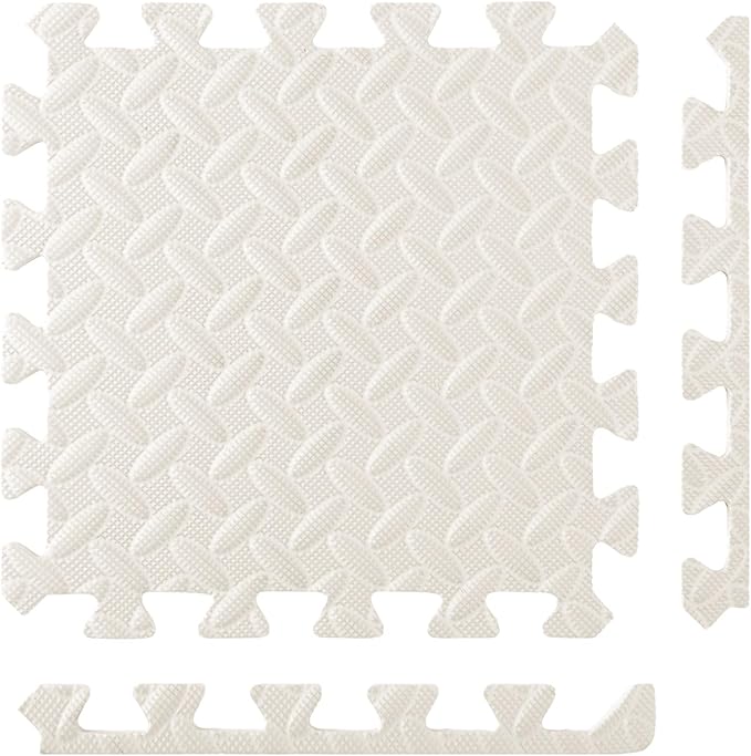 Shihanee Foam Floor Tiles Foam Floor Mats Play Mats Bulk with Borders Interlocking for Bedroom Gym Nursery(11.8 x 11.8 Inch,Ivory White)