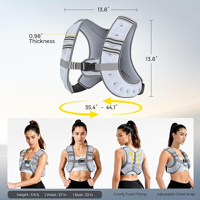 PACEARTH Weighted Vest,6lb/8lb/10lb/12lb/16lb/20lb/25lb/30lb Weight Vest with Reflective Stripe, Body Weight Vests for Women, Men, Weight Loss Workout, Strength Training, Running, Walking, Jogging