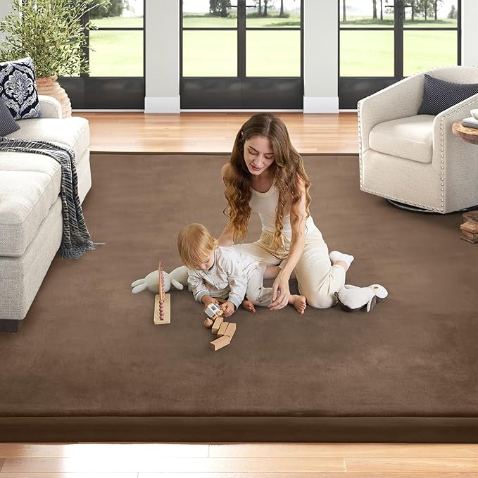 Baby Play Mat for Floor Nursery Rug Muscle Mat Area Rug Playroom Rug 79"x118" Playpen Mat Memory Foam 1.3" Thick Crawling Mat for Babies,Toddlers, Infants, Kids,Camel