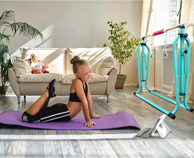 GLANT Gymnastics Bar for Kids with Rings Set, 7 Heights Adjustable Easy Folding Gymnastic Training Bar Kids Monkey Horizontal Bars - Max Load 300LBS