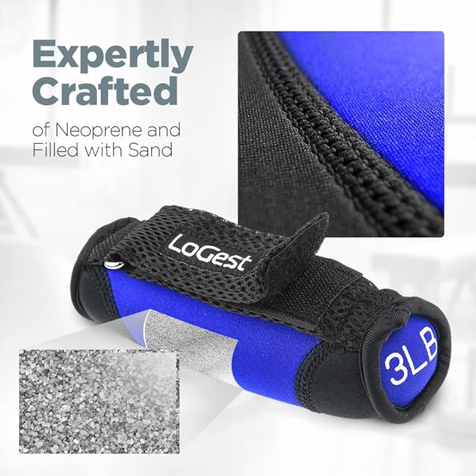 Logest Soft Hand Weights - Adjustable Neoprene Dumbbells (1LB, 2LB, 3LB, 4LB) - Red, Yellow, Blue, Purple - Velcro Straps - Weight Training, Walking, Jogging, Aerobics, Yoga