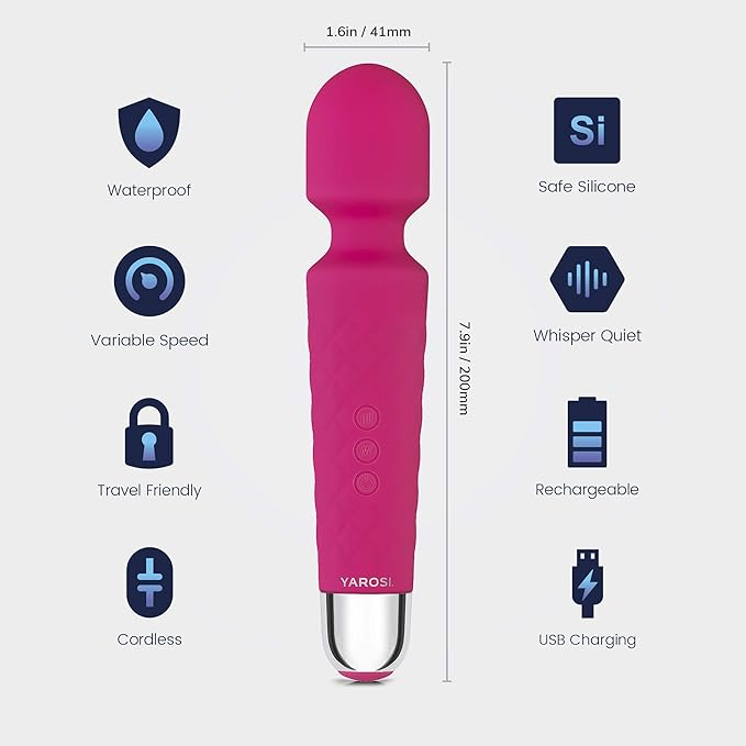 Yarosi Massage Strongest Cordless Handheld Massager - Powerful - Best for Travel - Magic Stress Away - Perfect on Back Legs Hand Pains and Sports Recovery - Pink