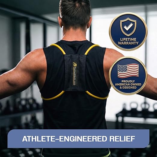 PRIMEKINETIX PostureMedic Dynamic Posture Corrector - Active Resistance Training System for Upper Back Strengthening & Shoulder Alignment - Stretches Chest, Strengthens Back - Doctor Recommended - Size S (Red)