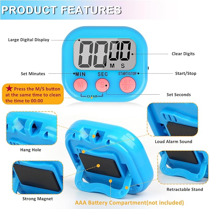 ZILLEEN Classroom Timer for Kids Teachers 6 Pack Digital Timers, Blue & White