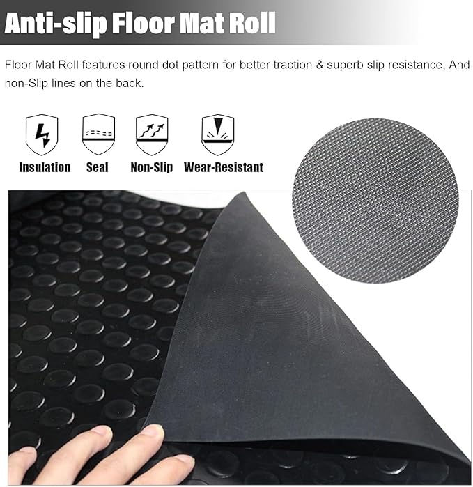 3mm Coin-Grip Rubber Flooring Roll - Easy to Cut Waterproof Anti-Slip Mat, Heavy Duty Floor Protection for Garage, Gym, Stable, Basement, Kennel, 4' x 12'