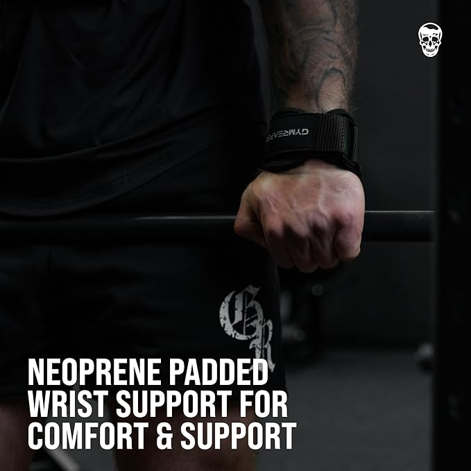 Gymreapers Weight Lifting Grips (Pair) for Heavy Powerlifting, Deadlifts, Rows, Pull Ups, with Neoprene Padded Wrist Wraps Support and Strong Rubber Gloves or Straps for Bodybuilding