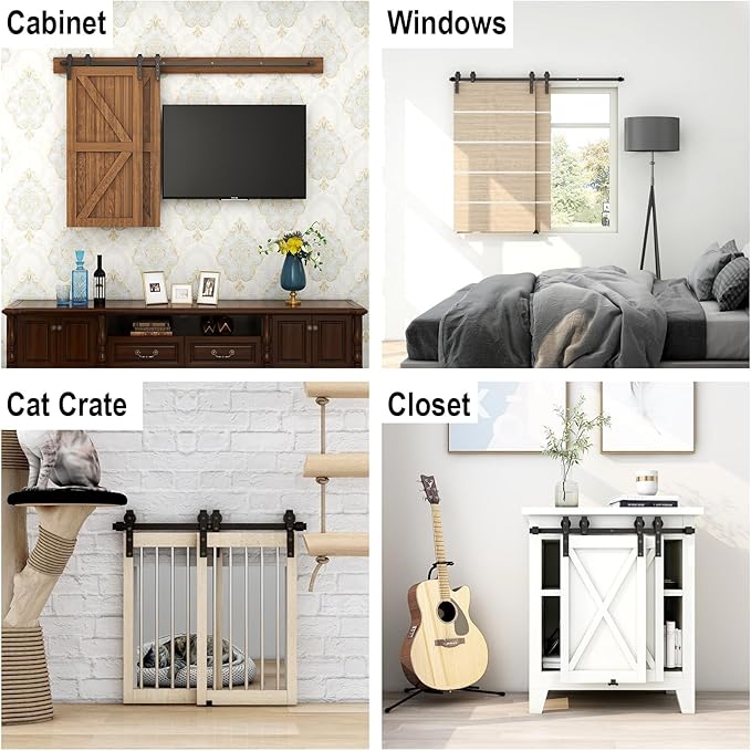 6FT Mini Bypass Barn Door Hardware Kit for 2 Doors, Small Cabinet Barn Door Hardware Track Kit for Cabinet, TV Stand, Cupboard (No Cabinet)