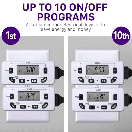 Fosmon 7 Day Digital Timers for Electrical Outlets, Indoor Plug-in Light Timers Switch Programmable, Electric Wall Plug for Grow/Reptile Light, Lamp, Appliance, Aquarium, Fish Tank - 2 Pack