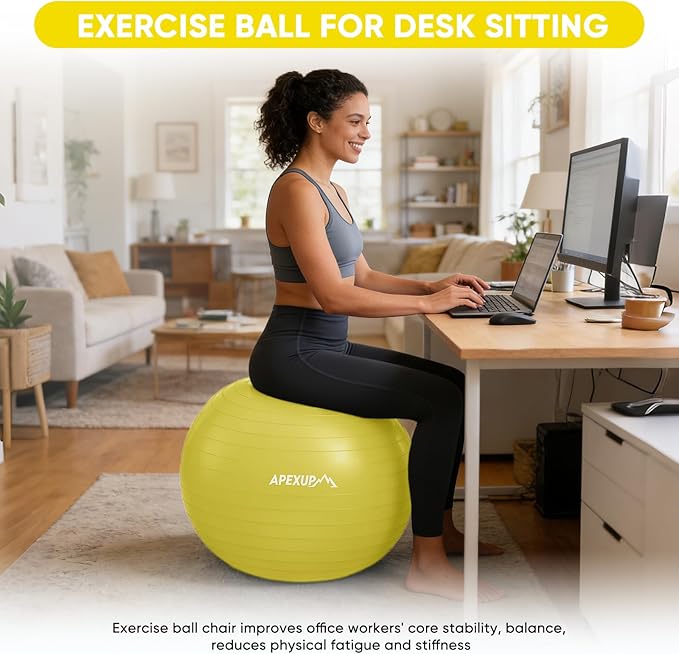 APEXUP Yoga Ball Exercise Ball Anti Slip Heavy Duty for Fitness, Balance & Core Workout, Balance Training, Pregnancy & Physical Therapy, 5 Sizes