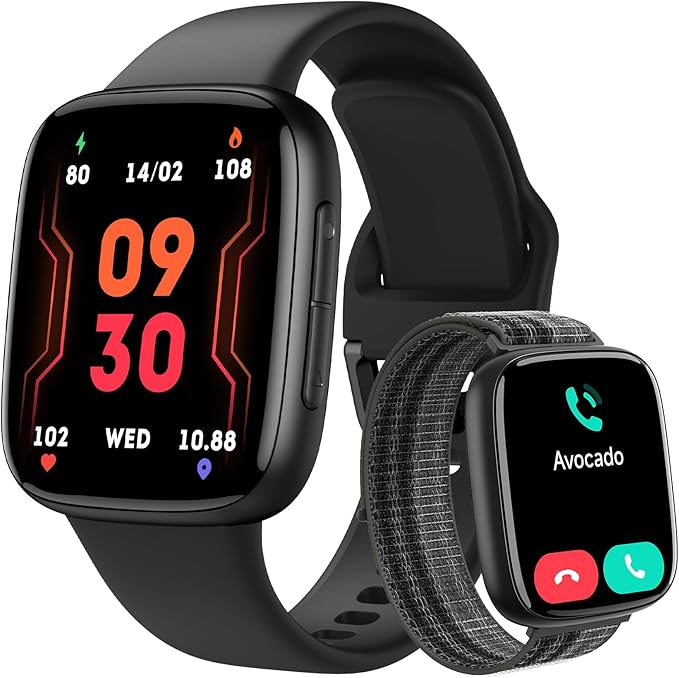 Smart Watch for Men/Women, Answer/Make Call, 1.85" AMOLED Always-On Display Screen Smartwatch for iPhone & Android, 3ATM Waterproof Fitness Tracker with Heart Rate/Sleep/SpO2 Monitor, 100+ Sport Modes