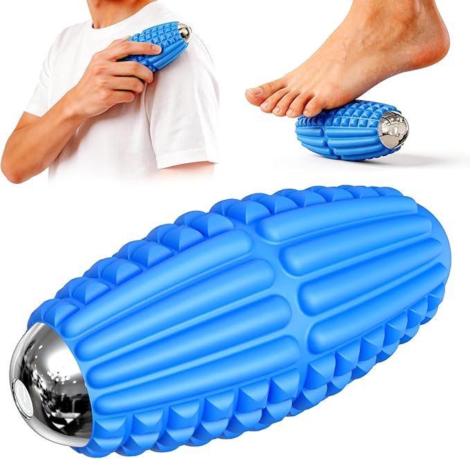 Mini Massage Ball 4 Speeds Vibrating Massage Roller Ball for Foot,Leg,Palm,Hand,Neck,Back,Trigger Point Portable Muscle Plantar Fasciitis Relief Relaxation for Athletes & Office Workers (Blue)