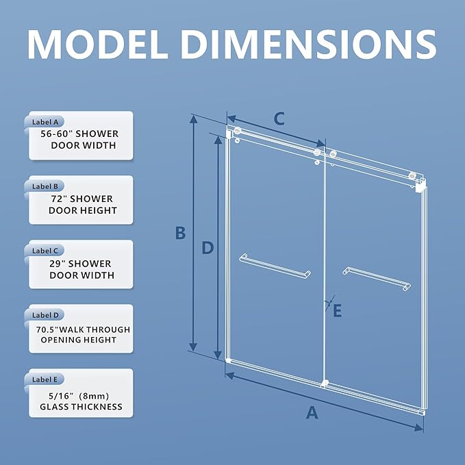56-60" W x 72" H Frameless Shower Door, Double Sliding Glass Shower Door with 5/16" (8mm) Clear SGCC Tempered, Roller Disc System, 304 Stainless Steel (Brushed Gold, 56-60" W*72" H)