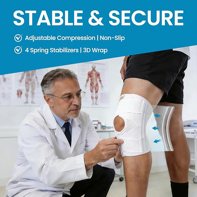 Galvaran Knee Brace with Side Stabilizers for Meniscal Tear Knee Pain ACL MCL Arthritis Injuries Recovery, Breathable Adjustable Knee Support for Men and Women