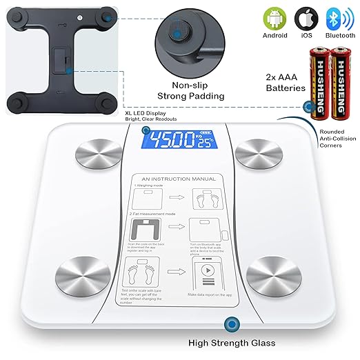Smart Scale for Body Weight, Digital Bathroom Weighing Scale with Smart Sync App, BMI, Body Fat, Muscle Mass, Accurate Bluetooth Home User Health Equipment (White)