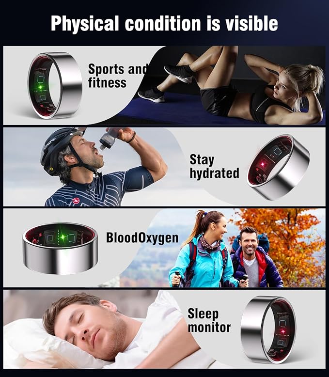 8.0 Smart Ring and Charging Case【Industry First – 0 Measurement Error】【IP68 Waterproof】 2025 Smart Ring for Women & Men for Sleep Tracking Wearable Device,Fitness Ring Sliver 8#