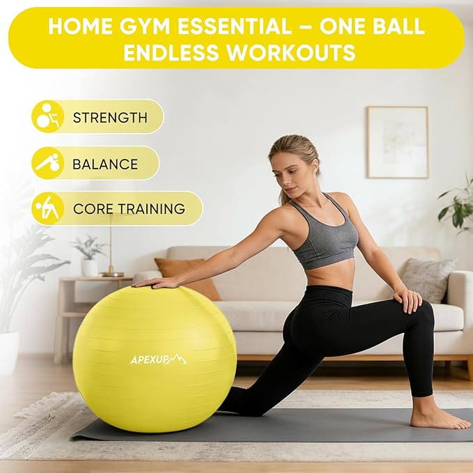 APEXUP Yoga Ball Exercise Ball Anti Slip Heavy Duty for Fitness, Balance & Core Workout, Balance Training, Pregnancy & Physical Therapy, 5 Sizes