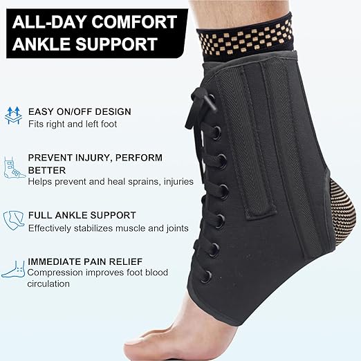 AIDY-PRO Lace Up Ankle Brace with Metal Side Stabilizers, Adjustable Lace-Up Ankle Braces for Men and Women Sprained Foot Support Brace for Posterior Tibial Tendonitis Achilles Tendon Injury L