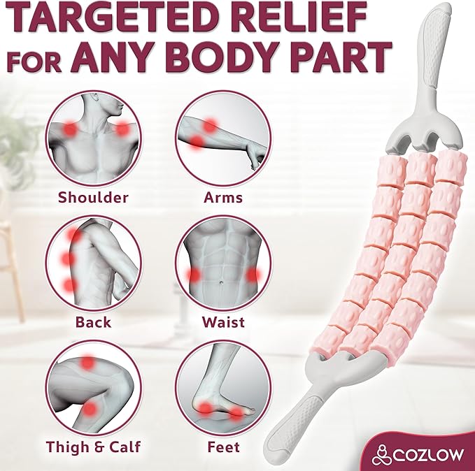 Triple Roller Massage Stick - Body Massager for Muscles - Fascia Rolling Tool - Deep Tissue Therapy for Myofascial Release and Lymphatic Drainage - Handheld Anti Cellulite Device - by Cozlow