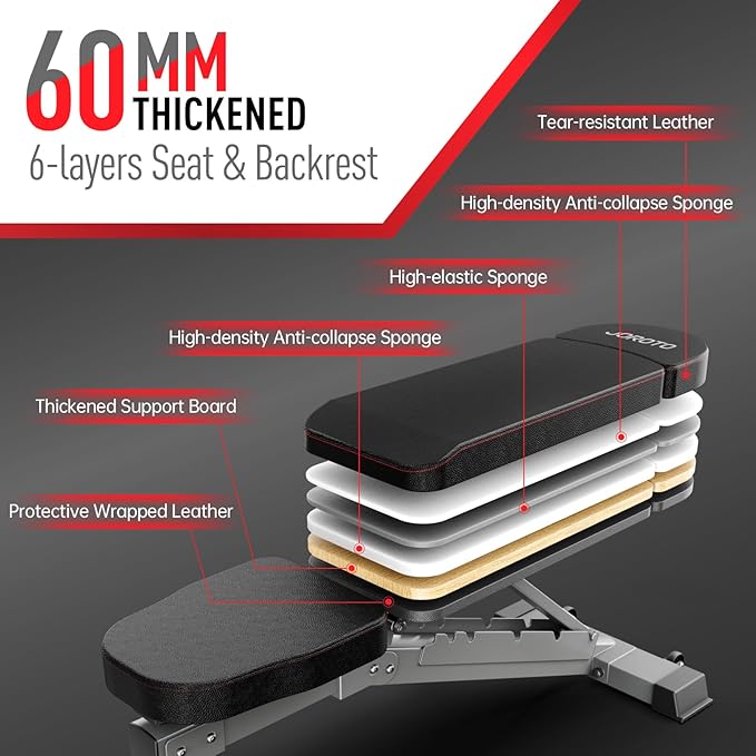 JOROTO Adjustable Weight Bench, 1300LBS Workout Bench for Home Gym Strength Training, Incline Decline Flat Bench Press with Wheels and Extended Backrest, Foldable Exercise Bench for Full Body Workout