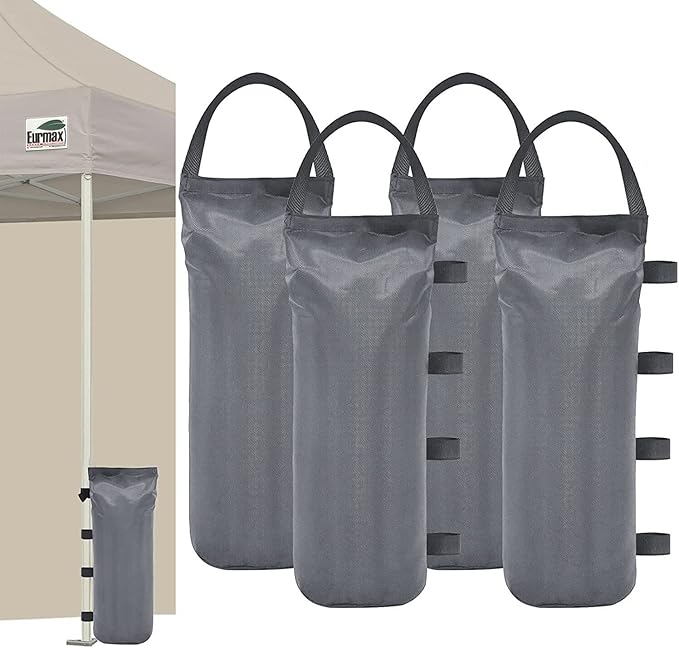 Eurmax USA 125LBS 4-Pack Universal Canopy Weights, Secure Wind Protection to Prevent Tipping, Easy Wrap-Around Installation Heavy Duty Sandbags (Without Sand), Fits All Instant Shelter Legs,Gray