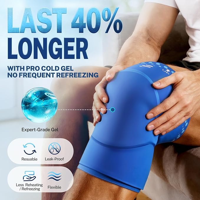 Knee Ice Pack Wrap Sleeve Thickened Core for Knee Pain, Targeted Swelling Relief During Recovery, Soft Flexible Gel, No Slip Compression Fit, Reusable Hot Cold Therapy for Post Activity, L