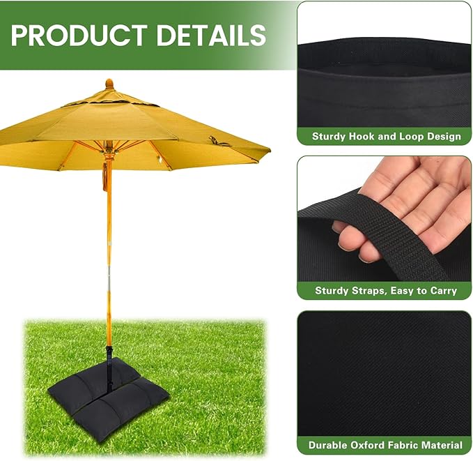 Umbrella Base Weights Sand Bags, 6 x 55LBS Fillable Sandbags for Outdoor Umbrella Stands, Cantilever Umbrellas, Trampolines, Patio Furniture, Garden Backyard Poolside Accessories Black (Without Sand)
