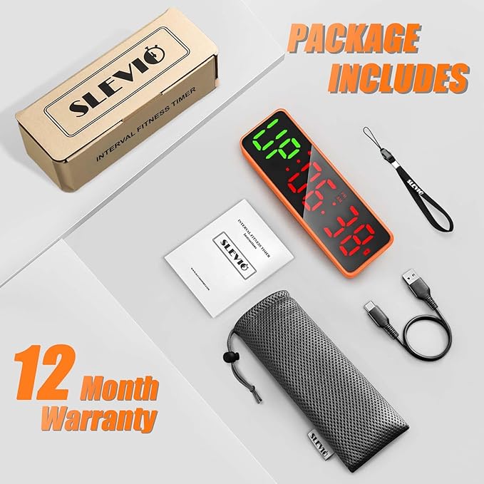 Small Gym Timer Clock Stopwatch Magnetic Workout Interval Timer, Large LED Digital Display, Home Accessories Countdown Clock for Home Gym Garage Schools (Matte Orange)