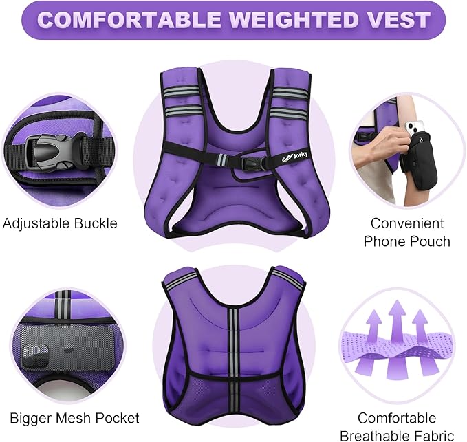 Weighted Vest Woman 5lb/8lb/10lb/12lb/15lb/20lb/25lb/30lb Weight Vest for Women Men, Rucking Vests with Reflective Stripe for Running Workout Walking Strength Training Weight Loss Fitness Weightlifting